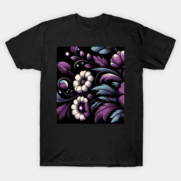 Violet Floral Illustration T-Shirt by Jenni Arts